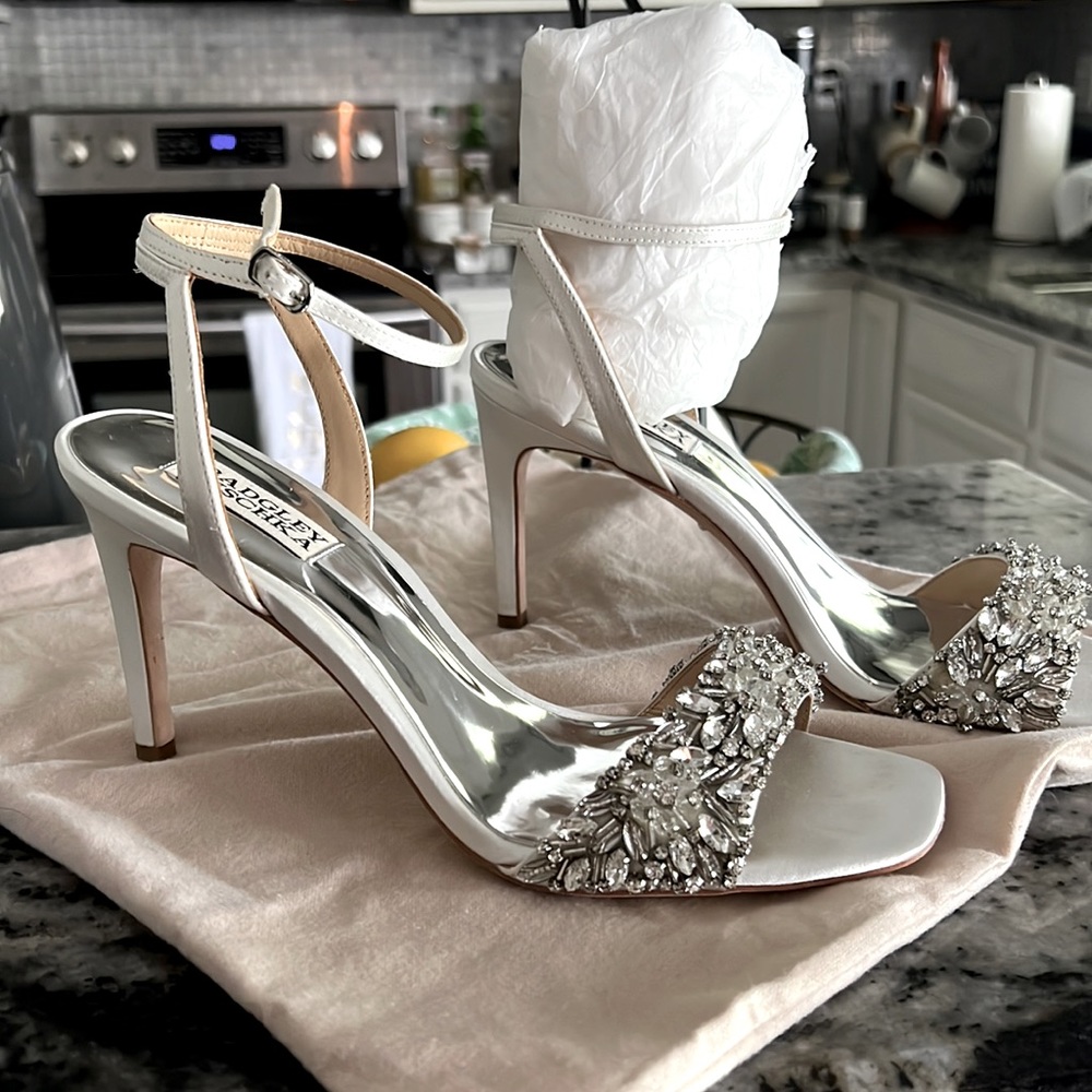 Very gently used Badgley Mischka size 8 1/2 Rider embellished ankle strap sandal